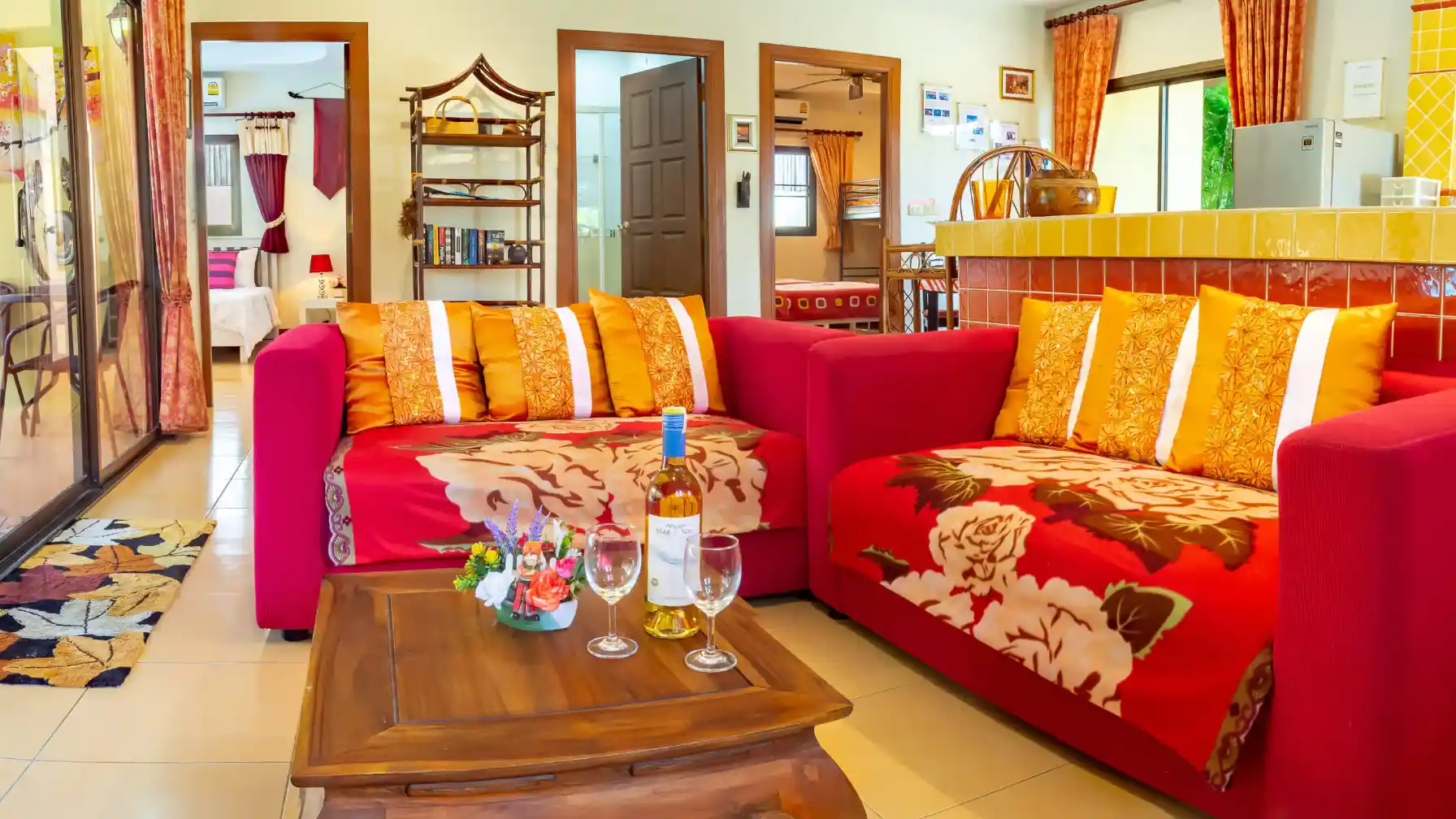 Bon Island Villa open-plan lounge and dining area with garden views